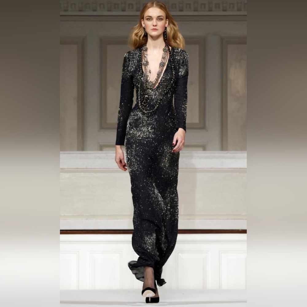$12,990 OSCAR DE LA RENTA BLUE CRYSTAL BEAD FIREWORKS RUNWAY GOWN 6